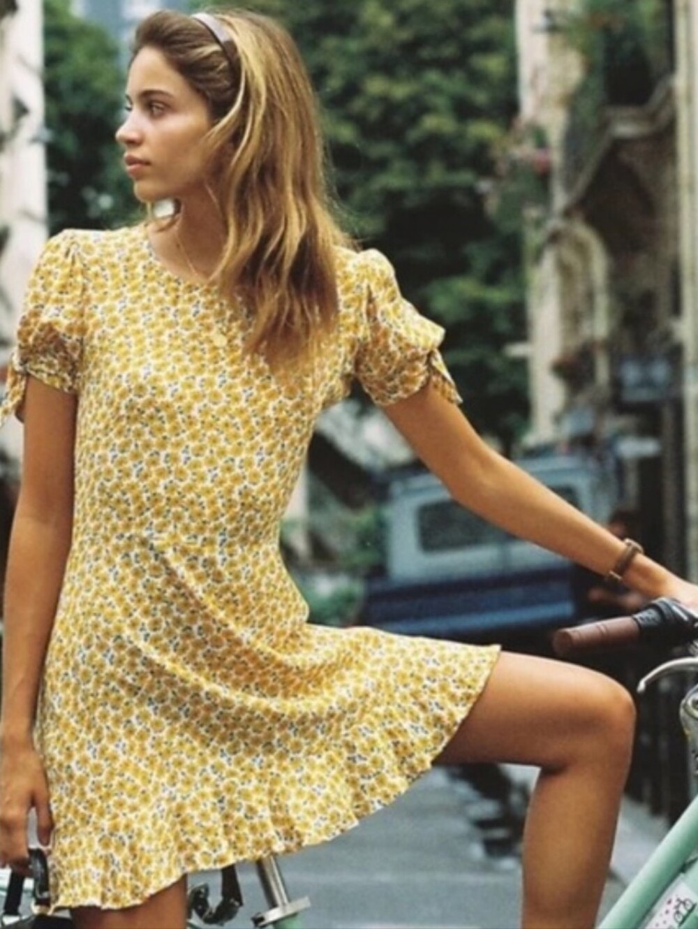 Faithfull The Brand Daphne Mini Dress Marguerite Floral Sunflower Yellow Size M